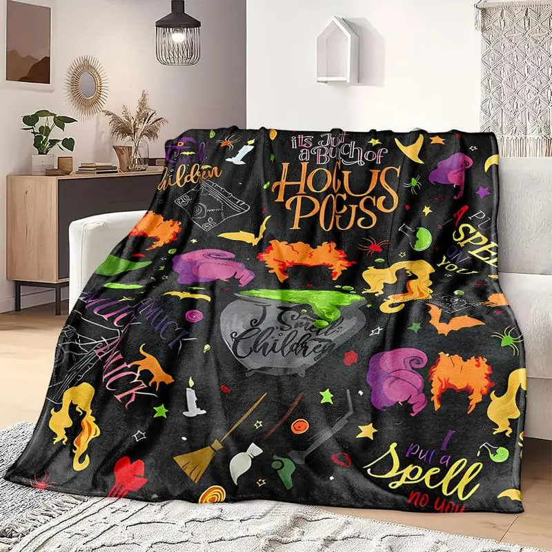 Women's Soft Flannel Witch Blanket Decorative Halloween Throw with Colorful Witches Spell Motifs, Cozy and Versatile Sofa Bed Chair Accessory for Apartment Decoration    （Translation note: The product name contains multiple elements, including "Soft Flann