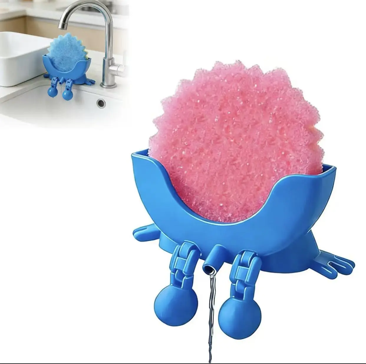 Silicone Sponge Holder for Kitchen Sink, Self-Draining Soap Dish Tray, Countertop Organizer for Sponges, Brushes & Cleaning Pads, Keeps Items Dry and Clean