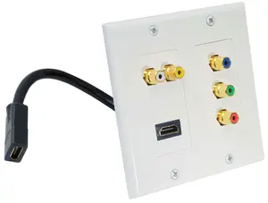 Dual HDMI RCA Wall Plate Easy Install Pigtail Plug White