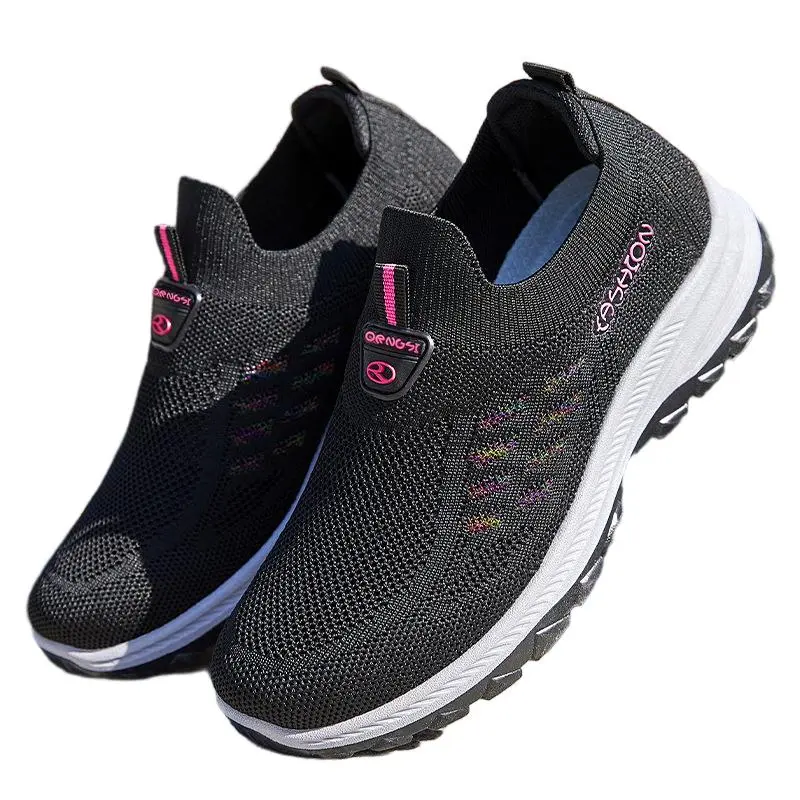 Women's Breathable Fly Knit Slip On Sneakers Lightweight Non-Slip Soft Sole Casual Walking Shoes for Outdoor Activities & Daily Commute