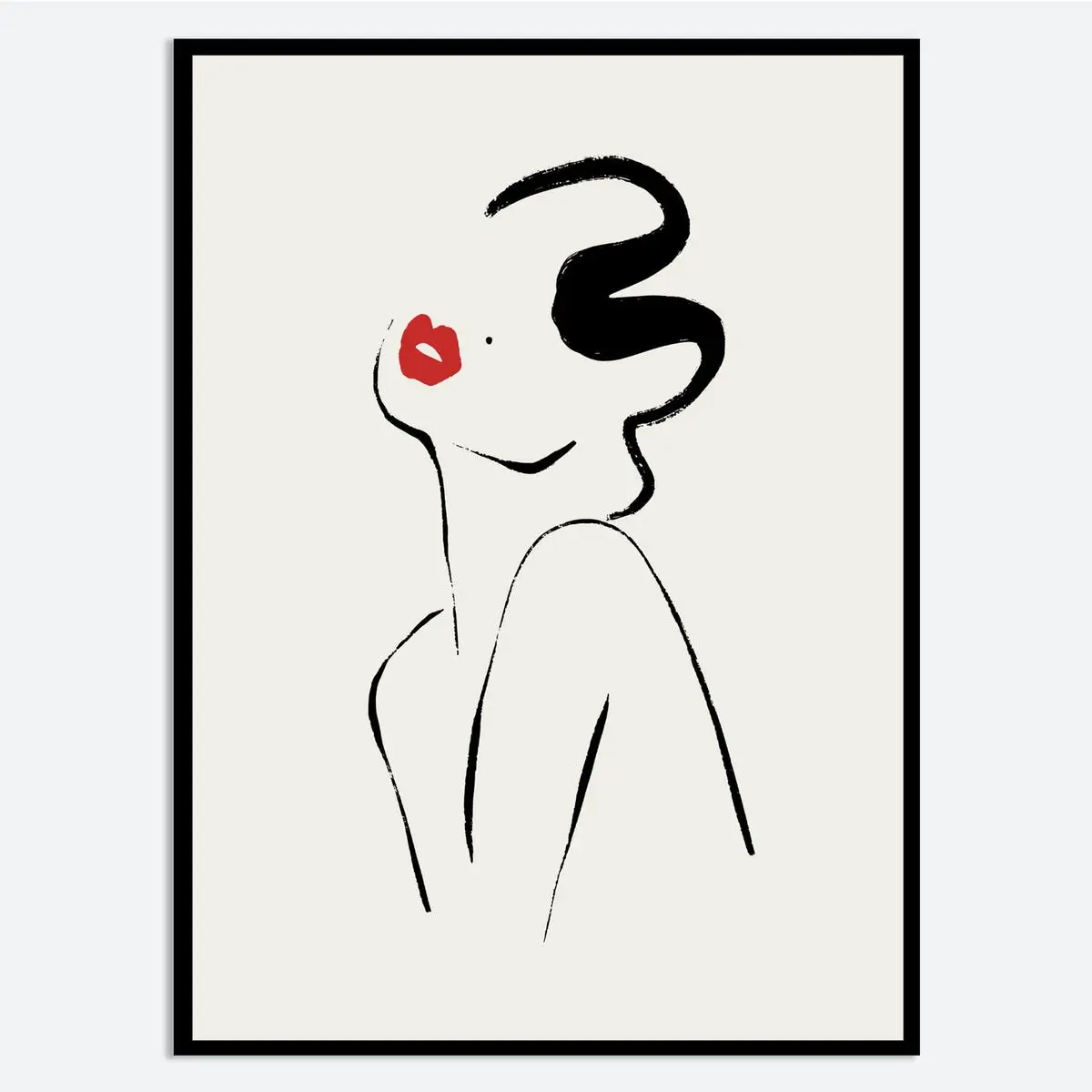 Single Line Girl Drawing Poster, Minimalist Woman Figure Sketch Line Art , One Line Modern Girl with Red Lips Silhouette Line Art Print, Room Decor, Unframed – 5 Size, 8x12 to 27x40 inch