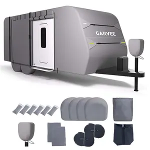 27'-30' Travel Trailer RV Cover, Rip-Stop Motorhome Camper Cover, All Weather and UV Resistant Waterproof Breathable, and Durable Compatible, Gutter & Tongue Jack Covers, Utility Outdoor Equipment