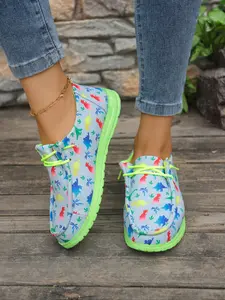 Women's Casual All-Season Shoes, Cartoon Canvas Trending Sneakers Slip-On, Breathable Lightweight Eva Sole, Perfect for Walking & Daily Wear