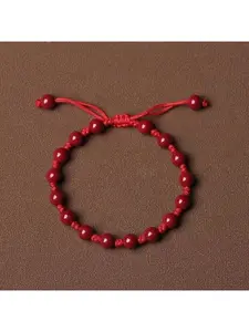 Handcrafted 6mm Bohemian Red Cinnabar Bead Bracelet - Perfect for Casual Attire & Special Occasions, Good Luck Charm