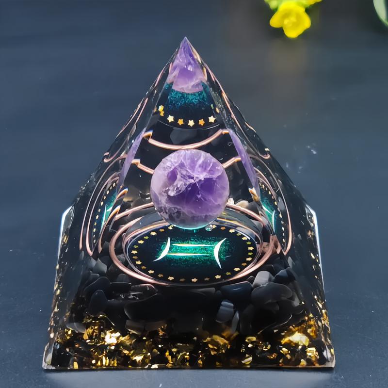 Orgone 12 Constellation Crystal Pyramid - Amethyst & Obsidian Mineral Art | Zodiac-Inspired Desk Focus Decor resin decoration craft soft flame lighter 3d  fidget  star