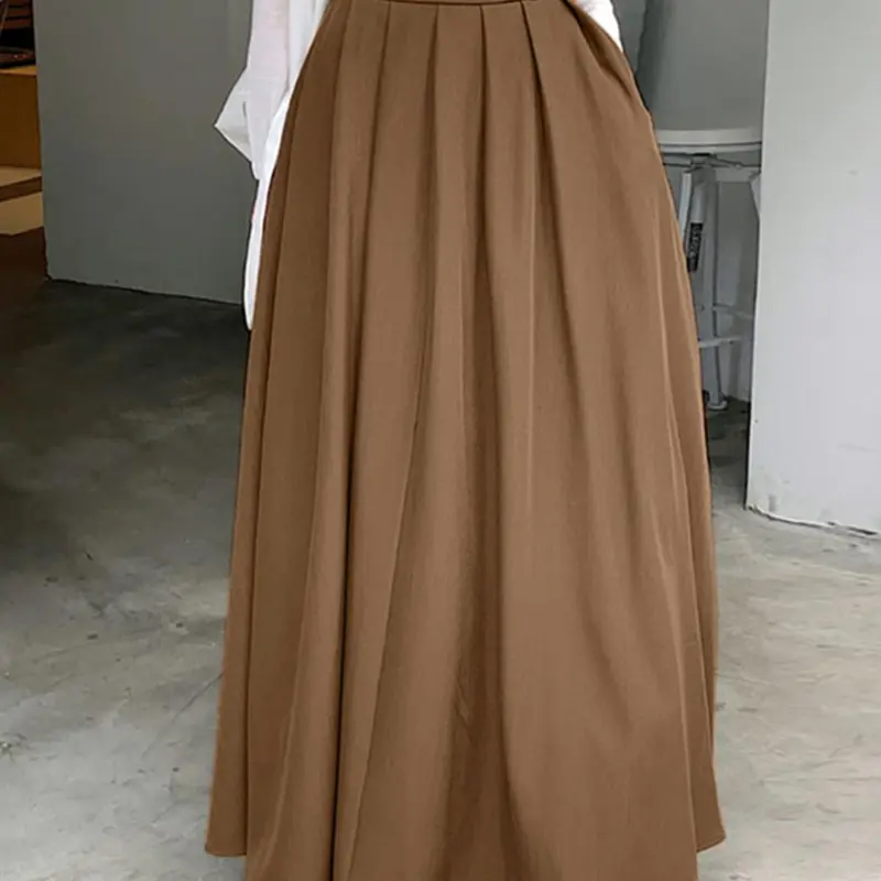 Women's Solid Pocket Zipper High Waist Pleated Skirt, High Waisted Skirt, Casual Fashion A Line Long Skirt for Daily Wear, Ladies Bottoms for All Seasons