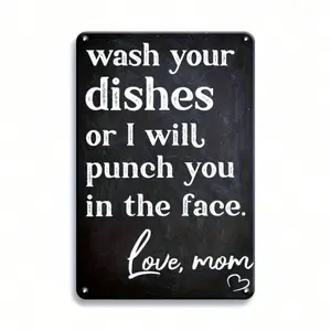 Humorous 'Wash Your Dishes Or I'll Punch You In The Face' Sign - 5.85" X 7.8" Wooden Wall Art For Kitchen, Patio, Home Decor - Perfect Gift For Women, Moms, Friends,Canvas,Poster Gifts Birthday Graduation