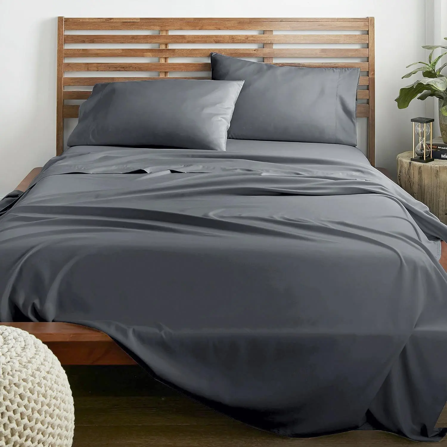 3PC/4PC Solid Bed Sheets - Brushed Microfiber 14 Inches Deep Pocket Sheets & Embroidered Pillowcases Without Filler - Fade Resistant