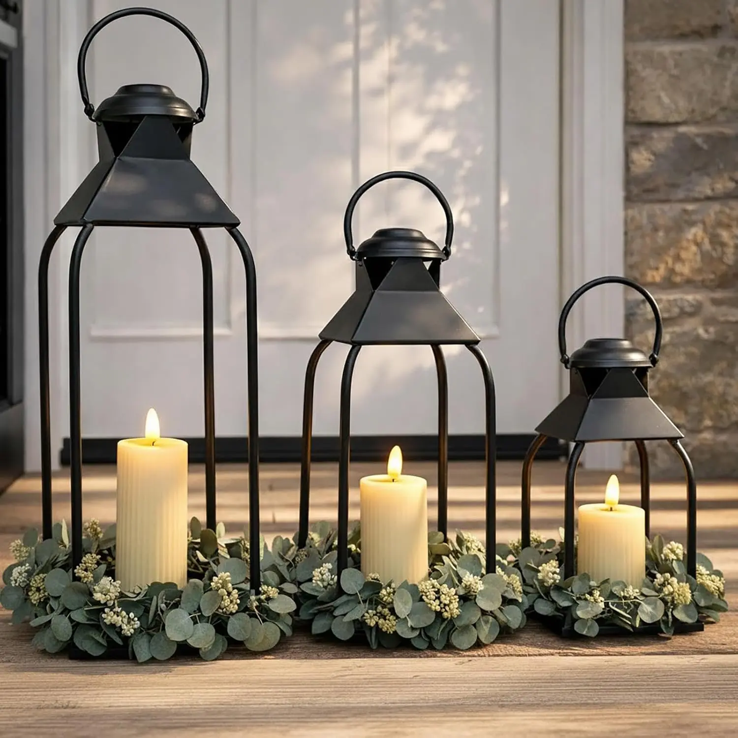 Decorative Metal Lanterns Indoor Outdoor, Candle Holder for Porch, Patio, Fireplace, Floor, Wedding, Christmas, Fall, Holiday, Farmhouse Table Centerpiece (Black, Set of 3 20" 15.7" 12") ZLFart