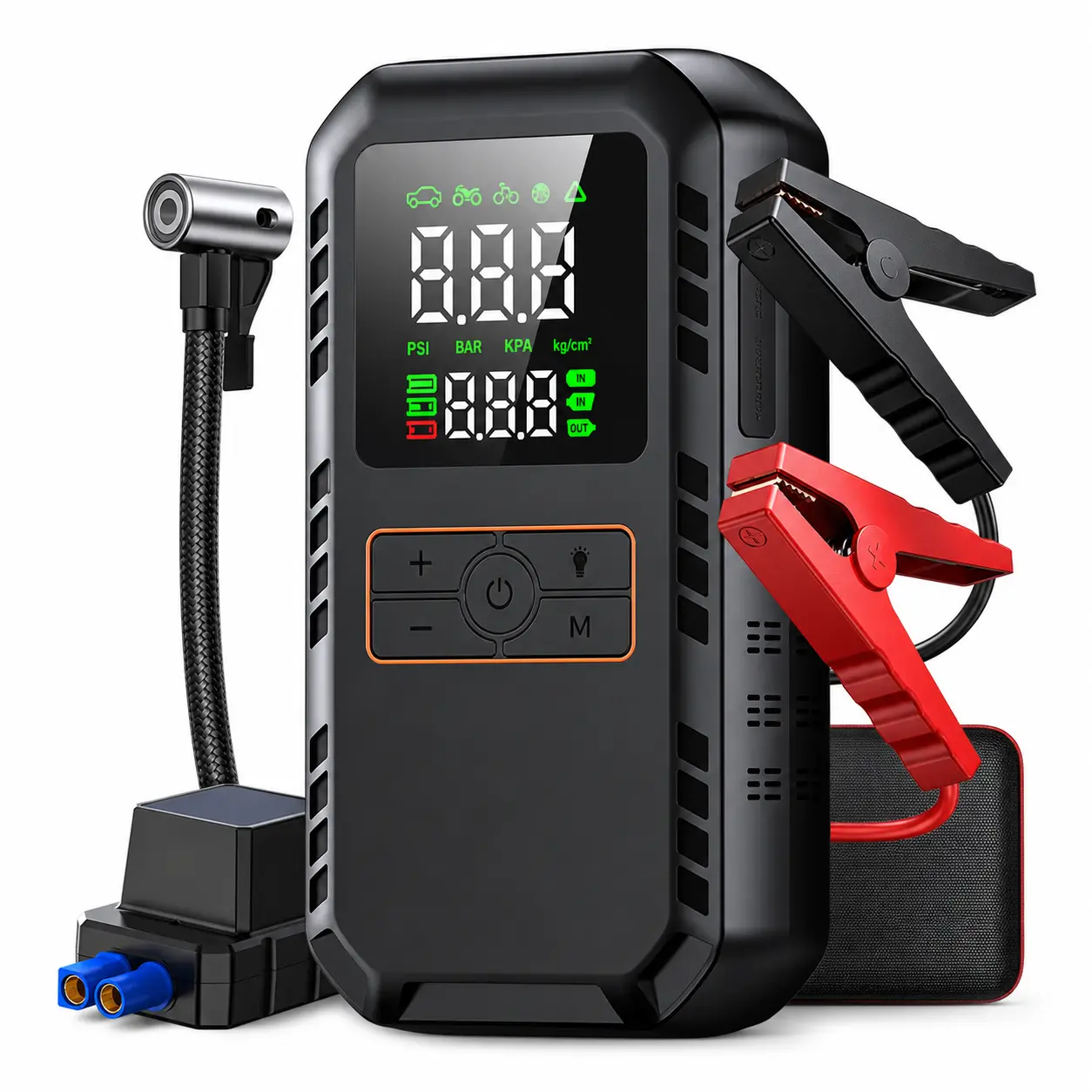【QY03】MC Jump Starter with Air Compressor, 5000A 150PSI Battery Jumper Starter Portable (8.0 Gas/7.0L Diesel), 12V Jump Box Car Battery Jump Starter with Smart Jumper Cables, LED Light, LCD Display