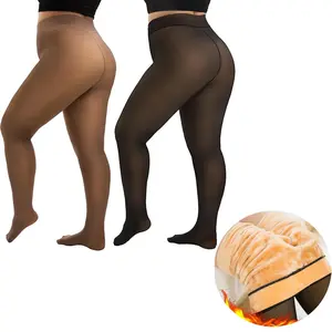 Plus Size Fleece Lined Tights Fake Transparent Curvy Winter Thermal Tights Women Under Dress Basic Minimalist Festival Party Underwear valentines gift ideas Valentine gifts