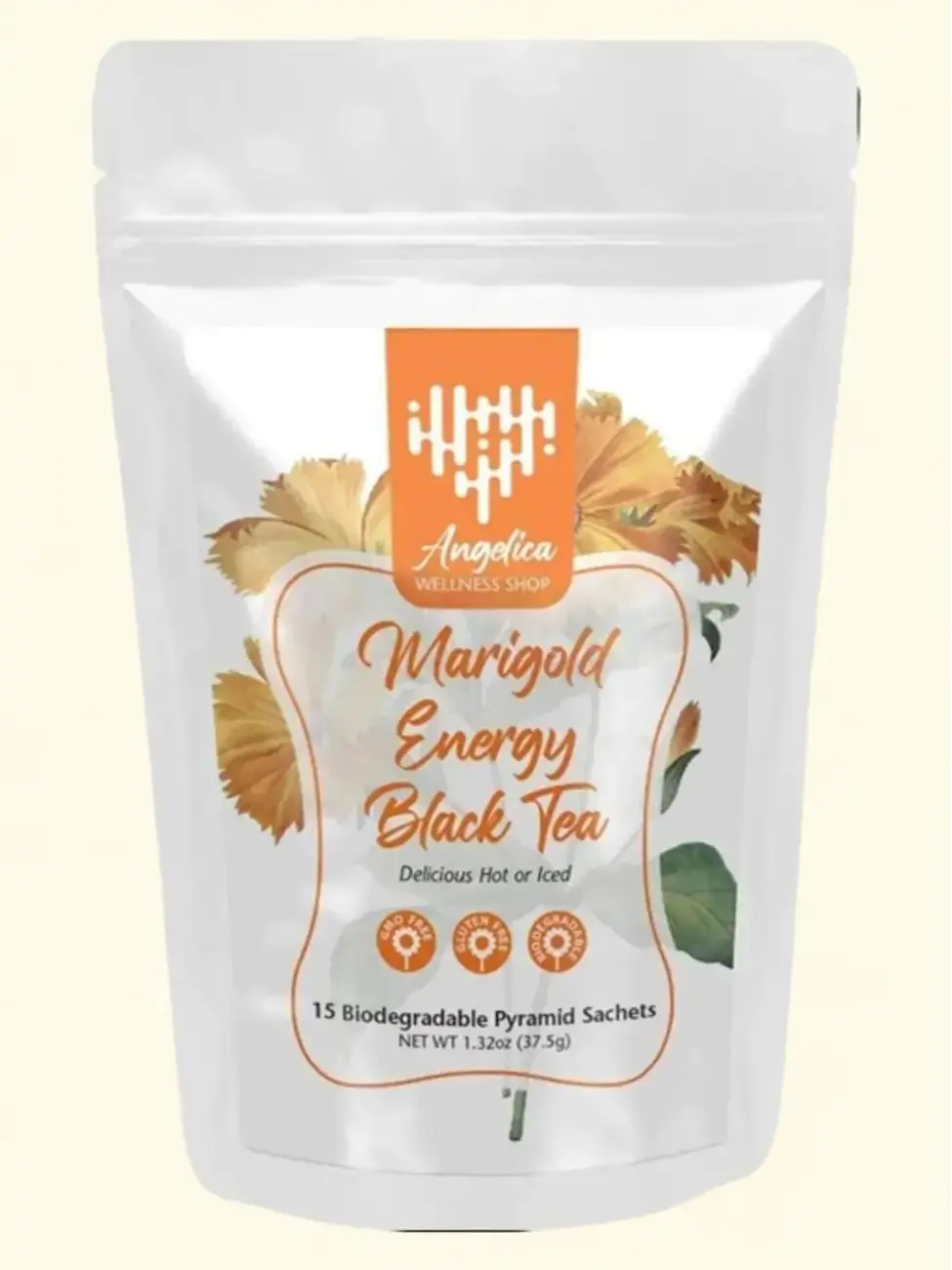 Marigold Energy Black Tea  - 15 Pyramid Bags with Marigold & Passion Fruit Flavors Natural Beverage herbal beverage body tea health ingredient