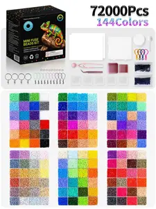 Generic Brand 2.6mm Mini Perler Melting Beads Kit - 72000Pcs Food-Grade PP Plastic, 144 Bright Colored Beads, Arts & Crafts Pixel DIY Supplies for Girls, Teens Ages 6+, Classroom Projects, Family Activities, Birthday Gift