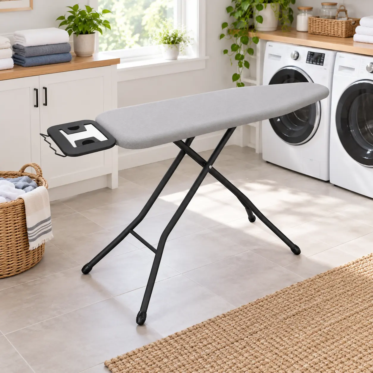 Costoffs Portable Metal Full-Size Ironing Board - Steel Washable Removable Cover, 4-Leg Stability, Lightweight, Foldable, Height-Adjust, 4-Layer Smooth Pad, 55 lb Capacity, Heat Resistant, Safety Lock, Space-Saving Home Laundry Appliance Accessory