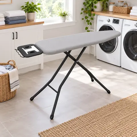 Costoffs Portable Full-Size Metal Ironing Board - Steel Washable Removable Cover, 4-Leg Stability, Lightweight, Foldable, Height Adjust, 4-Layer Smooth Pad, 55lb Capacity, Heat-Resist Mesh, Floor-Safe Pads, Safety Lock, Space-Saving Home Laundry Accessory