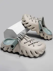 Women's Lace-Up Garden Shoes, Adjustable Eva Boho Hand-Woven Open-Toe Slippers, Vintage Sport Inspired, Indoor Beach Outdoor, Boho Style Slides