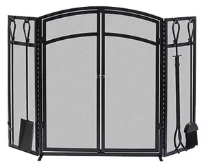 15138 Arch Fireplace Screen With Doors & Tools- Black