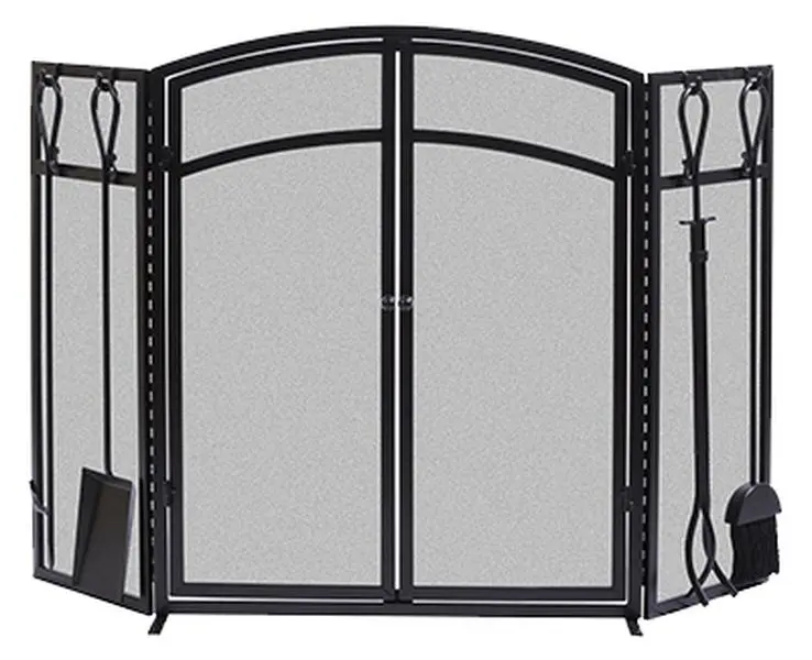 212 MAIN 15138 Arch Fireplace Screen with Doors, Tools, and Electrostatic Powder Coating - Black, 2x50x32 in, 26.9 lbs, Includes Fireplace Brush