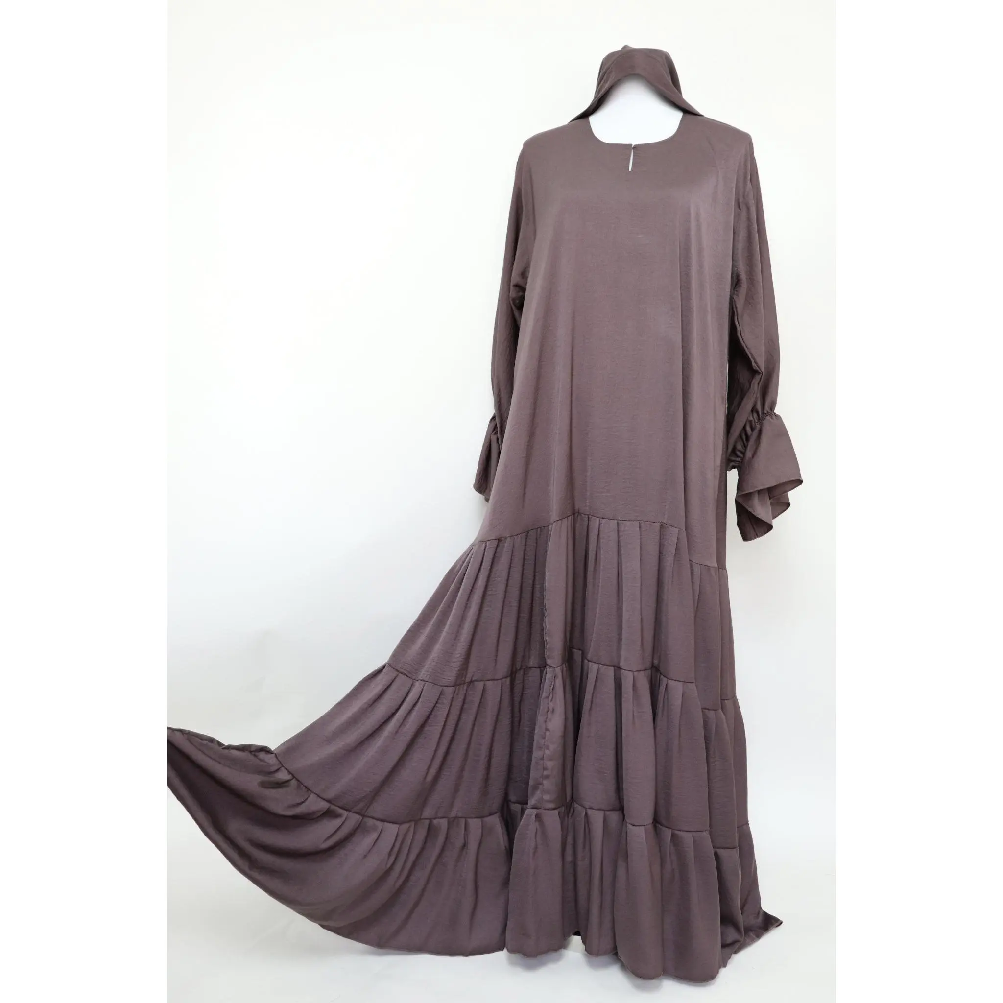 3 Tiered Flare Umbrella Abaya - Cocoa