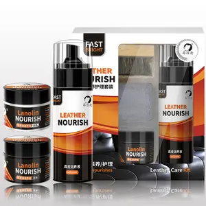 Leather Nourishing Care Set - black high grade shoe polish, colorless high grade shoe polish - one horse hair brush - high fiber towel - leather nourishing lotion
