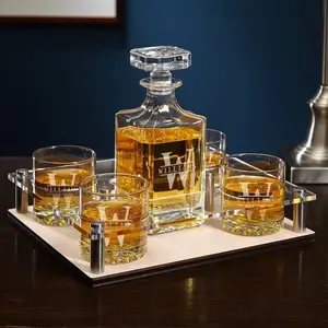 Personalized Whiskey Decanter Set with Serving Tray - Engraved Whiskey Decanter