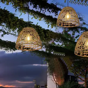 Waterproof Solar Bell Rattan Outdoor Lanterns Pendant Lights
