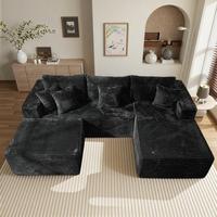 3 Seat Black L Shape Sofa Right Chaise & Ottoman