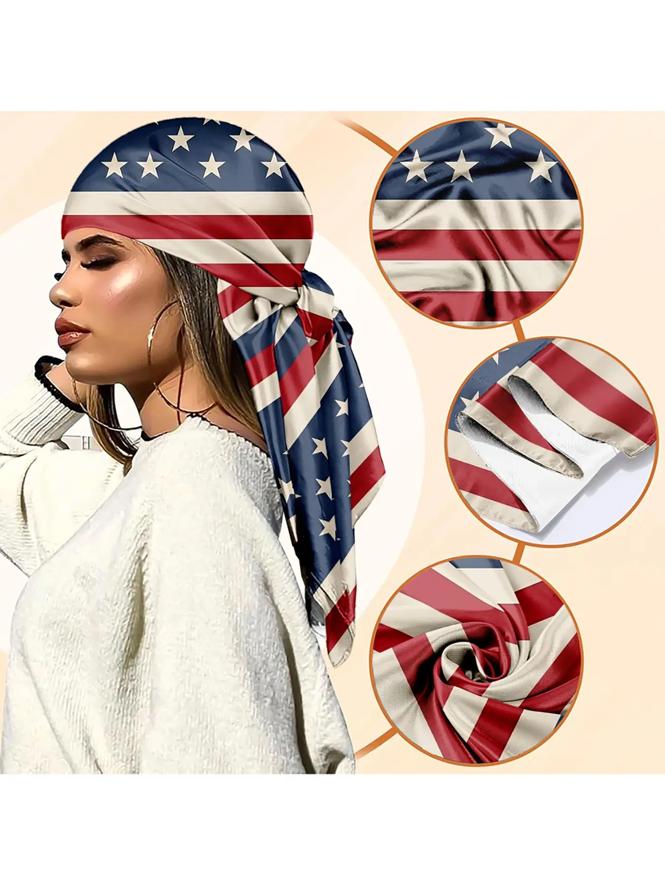American Flag Satin Hair Scarf for Women, Versatile Patriotic Headband, July 4th Independence Day Festive Accessory, Summer BBQ Bandana, Festival Hair Wrap, Headscarf