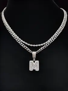 Fashion Letter Pendant Initial Necklace & Cuban Link Chain Necklace, Stainless Steel Jewelry for Party, Daily Clothing Decor, Trendy All-match & Exquisite Jewelry for Birthday Gift