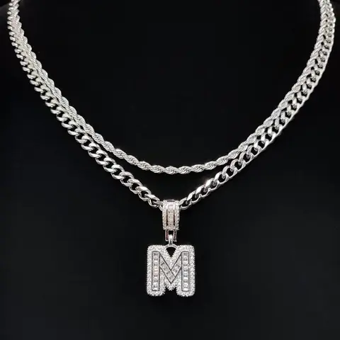 【Black Friday】2-Piece Layered Initial Pendant Necklace and Chain Set, Stainless Steel Jewelry for Parties, Versatile Birthday Gift