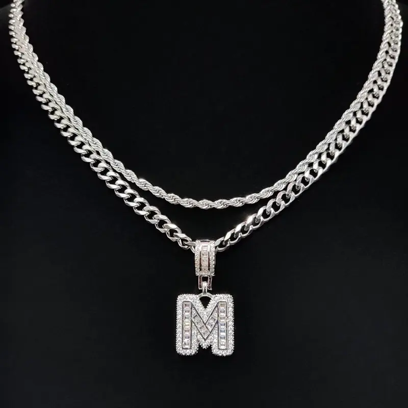 【Black Friday】2-Piece Layered Initial Pendant Necklace and Chain Set, Stainless Steel Jewelry for Parties, Versatile Birthday Gift
