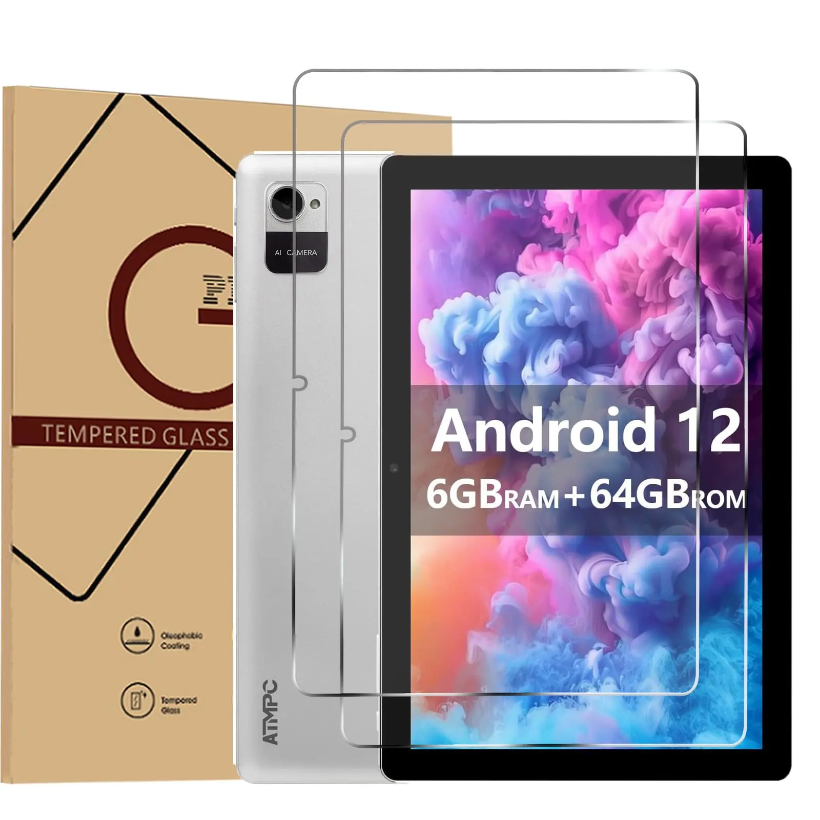 Doemoil 2 Pack Screen Protector for ATMPC A10 Tablet 10.1 inch Android Tablet, HD Clear Tempered Glass Film Guard 9H hardness surface HD transparency Scratch-resistant; Shock-resistant; Oil-resistant