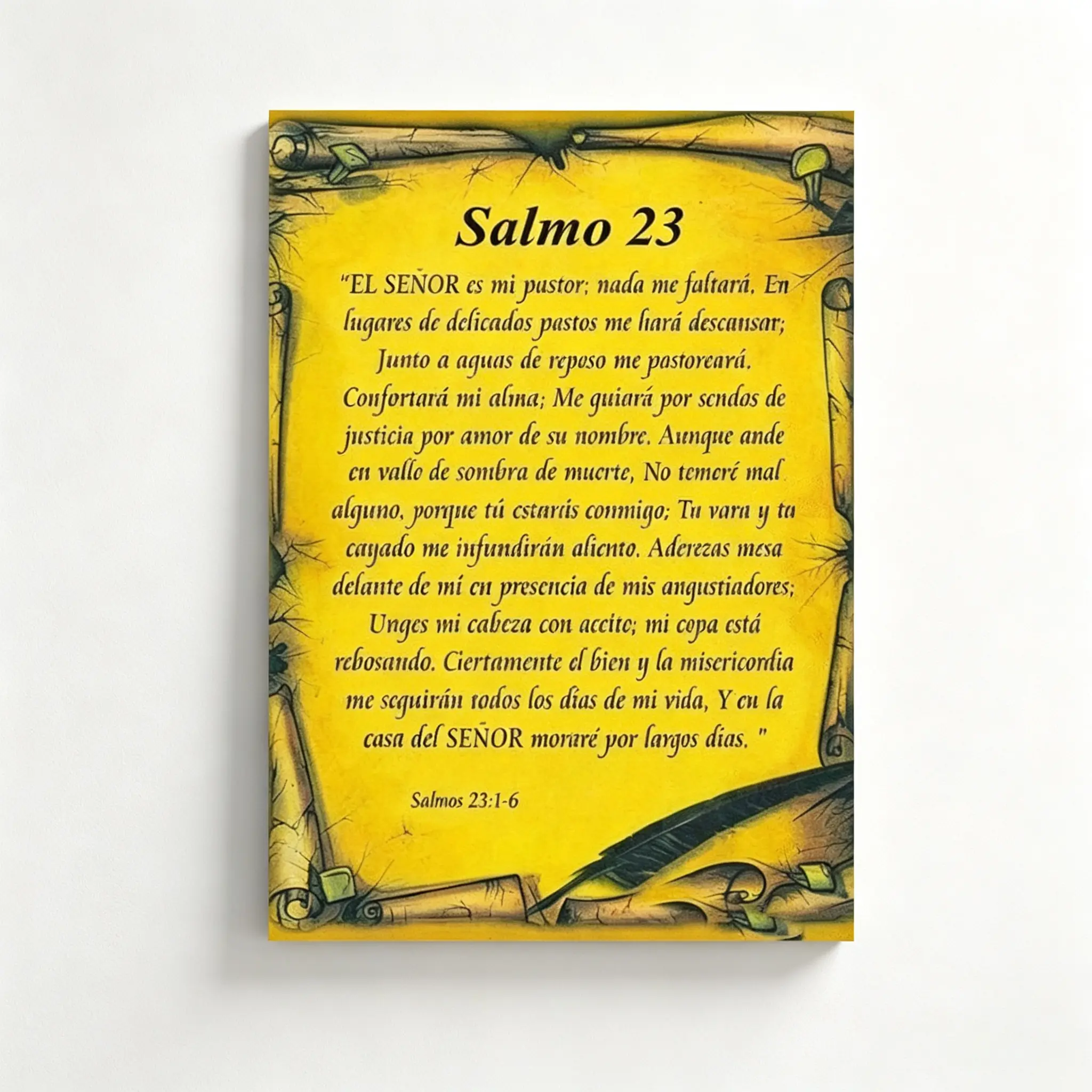 2D FLAT Spanish Bible Psalm 23 Wall Decor - Vintage Latin Scripture Canvas Print, Includes Spanish and English Translation, Religious Poster, Suitable for Church Prayer Rooms, Spanish Bible Study Decoration