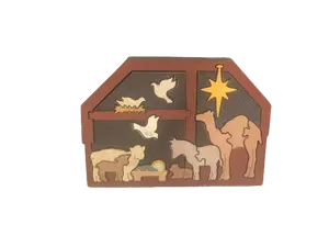 Nativity Animals Manger Set Wood Puzzle Decoration Set Christmas 18 Piece Gift Wooden Ornament for Festive Joy and Creative Display Options