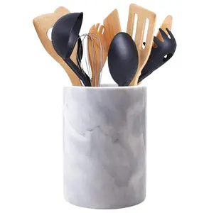 Homeries Marble Utensil Holder for Kitchen Counter Decor, Flatware & Utensil Storage Organizer - Kitchen Utensil Organizer for Countertops, Pantry, Bathroom, Office & Center Table
