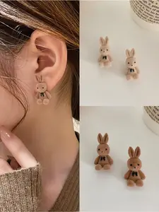 2 Pair of Korean-style Cute Rabbit and Bear Stud Earrings, Suitable for Daily Wear, and Will Be Used on Valentine's Day