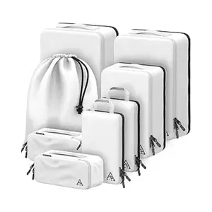 8-Piece Deluxe Compression Packing Cubes Travel - Maximize Space In Luggage With Double Capacity Design, Luxury Compressible Packing Cubes For Travel, Large, Small, & Medium Set