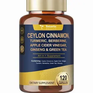 18-in-1 Organic Ceylon Cinnamon Capsules with Berberine, Ceylon Cinnamon Supplement w/Apple Cider Vinegar Turmeric Bitter Melon Milk Thistle, for Metabolism, Energy, Heart*, 120 Counts