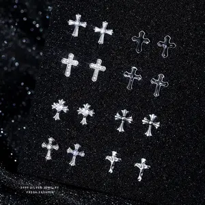 Korean style sweet and cool cross series earrings for women; S999 pure silver fashion versatile trend silver earrings for men