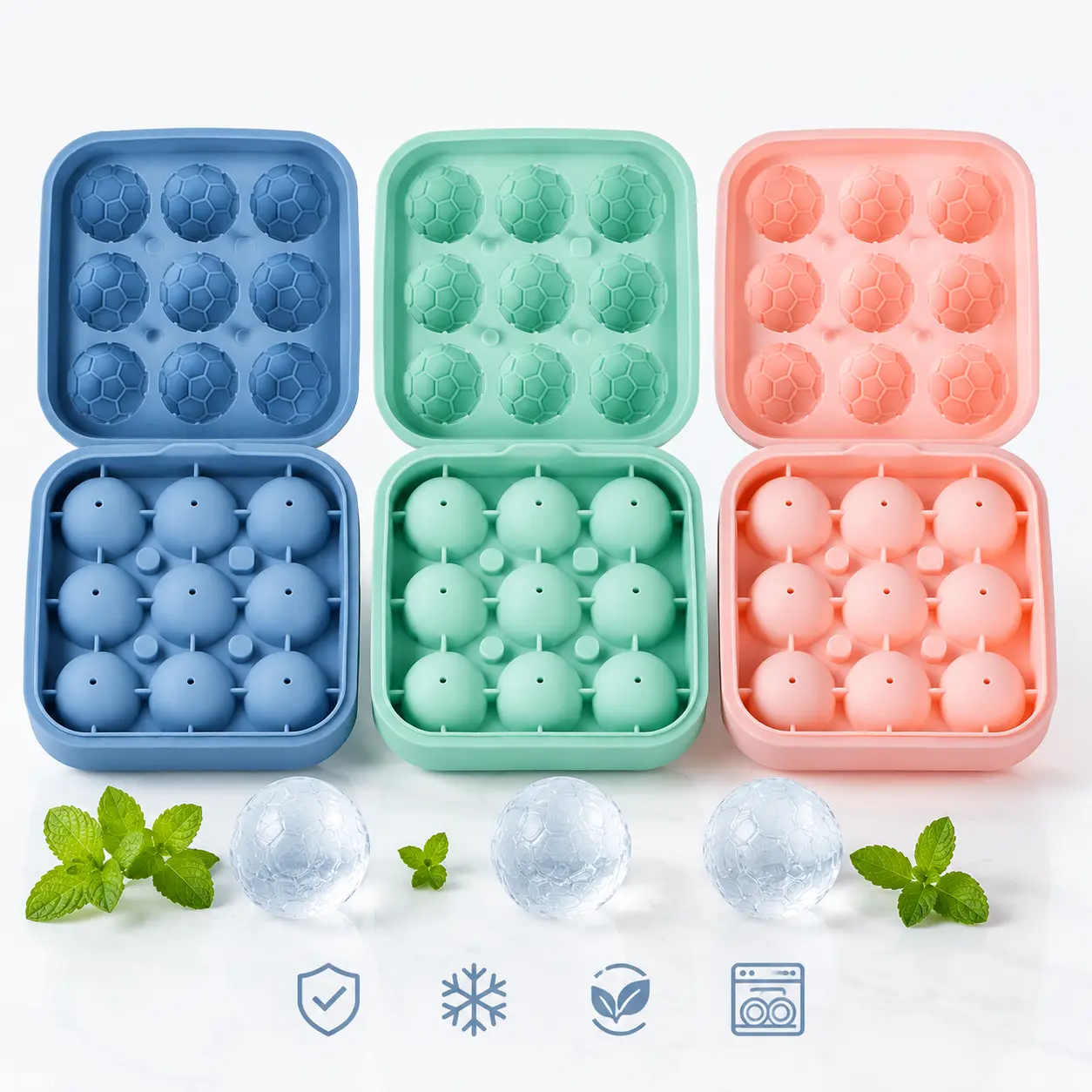BPA-Free Food-Grade Silicone Soccer Ball Ice Mold - Flexible Round Slow-Melting Ice Spheres for Whiskey, Cocktails, Drink