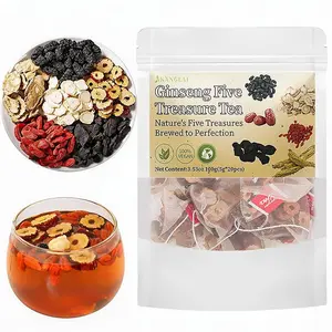 Gift kidney Liver natural tea Ginseng Five-Treasure Tea 40 Bags200g Natural Kidney Support Sugar Free Caffeine Free Elderly Herbal Health Drink Organic Wolfberry Detox ginseng  Five  treasure  tea health herbal formula