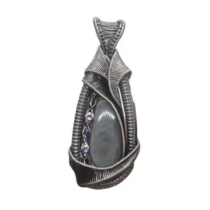 Silver Sheen Obsidian with Amethyst in Copper Pendant - Elegant Design for Jewelry Collection