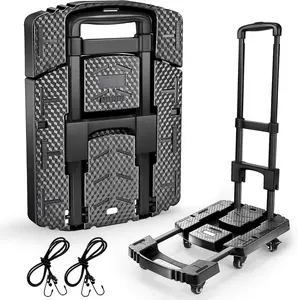 Folding Hand  500lbs, Portable Heavy Duty  Cart, 6 Wheels Collapsible Luggage Cart with 2 Elastic Ropes - Compact Trolley Cart for Easy Moving - Ideal Hand Cart for Travel and More