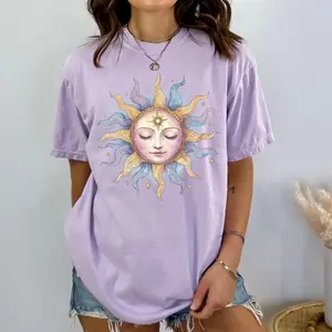 Comfort colors Aesthetic Sun And Moon T-Shirt, Hippie Clothing, Boho Style Top, Bohemian Tee, Women Spiritual Attire, Hippy Lifestyle TShirts