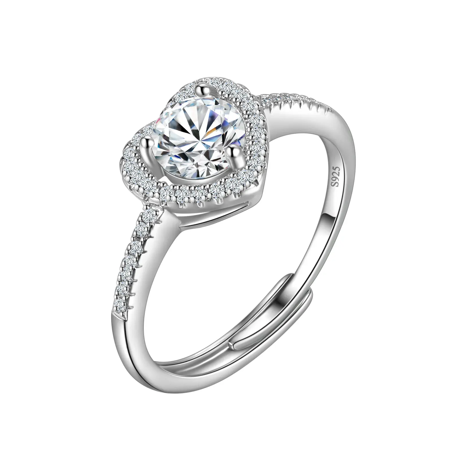 FASJEWLY Women's Luxury Heart Cluster Halo Ring, Cubic Zirconia Pavé Band, Adjustable Hypoallergenic, Ideal Gifts for Women, Womens Gifts