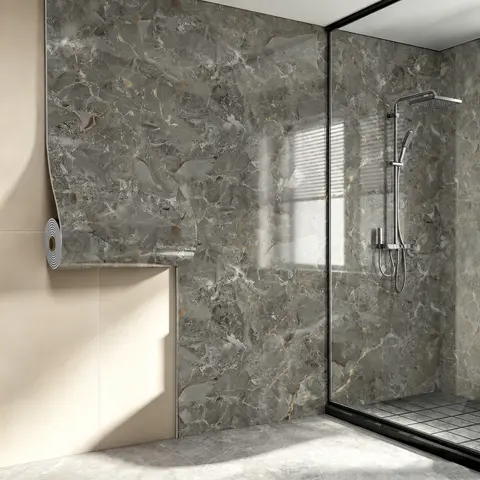 Contemporary Thick Peel-and-Stick Decorative Wallpaper - Waterproof, Removable Marble-Like Panels with Luxurious Texture, Easy DIY Install for Kitchen Decor, Living Room Walls (Black, Gray, Eurasian Gray, Ivory White, Brown Options, No Residue)