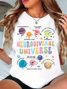 Neurodiverse Universe Printed T-Shirt, Fun Cosmic Planets, Teacher T-Shirt, a Gift for Teachers
