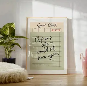 Guest Check Print, Trendy Chef Was Cute Would Eat Here Again Wall Art, Retro Kitchen Poster, Dining Room Print, Green Guest Check Poster