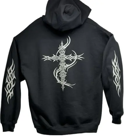 FTF Racing Reflective Hoodie – Biker Street Bike Tribal cross Graphic Sweatshirt Menswear Pullover Streetwear biker hoodie Unisex Cotton Sleeve
