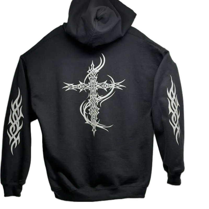 FTF Racing Reflective Hoodie – Biker Street Bike Tribal cross Graphic Sweatshirt Menswear Pullover Streetwear biker hoodie Unisex Cotton Sleeve
